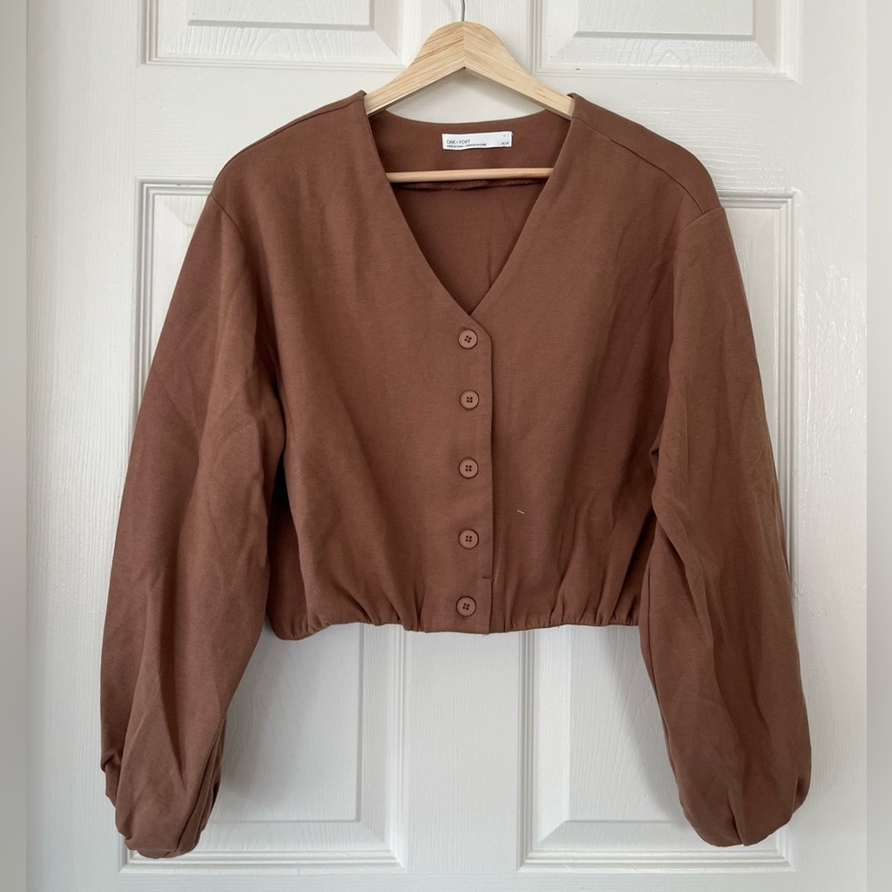 OAK + FORT Long Sleeve Button Up Crop Top